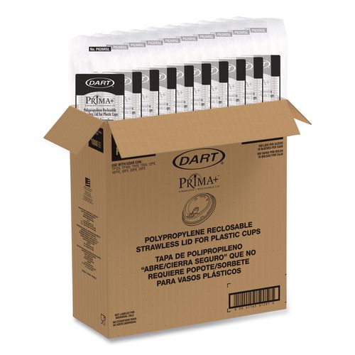 Image of Dart® P626RSL Prima Strawless Plastic Lids, Fits 12 oz to 26 oz Cold Cups, Clear, 100/Sleeve, 10 Sleeves/Carton