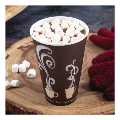 Image of SOLO® DWTG16ST Thermoguard Insulated Paper Hot Cups, 16 oz, Steam Print Design, 600/Carton