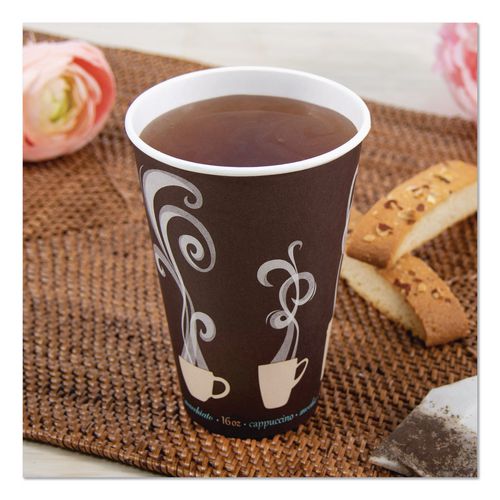 Image of SOLO® DWTG16ST Thermoguard Insulated Paper Hot Cups, 16 oz, Steam Print Design, 600/Carton