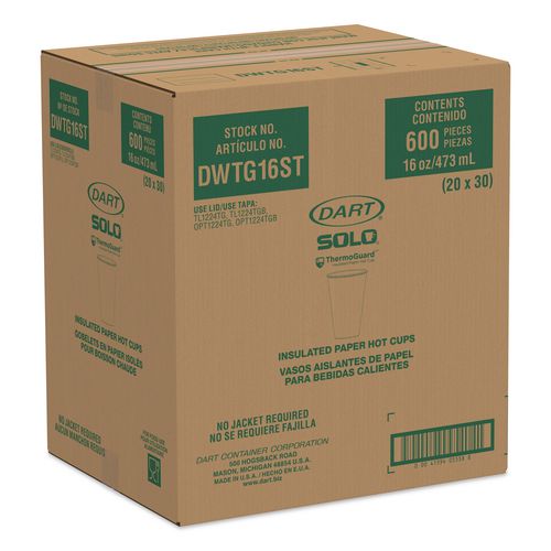Image of SOLO® DWTG16ST Thermoguard Insulated Paper Hot Cups, 16 oz, Steam Print Design, 600/Carton