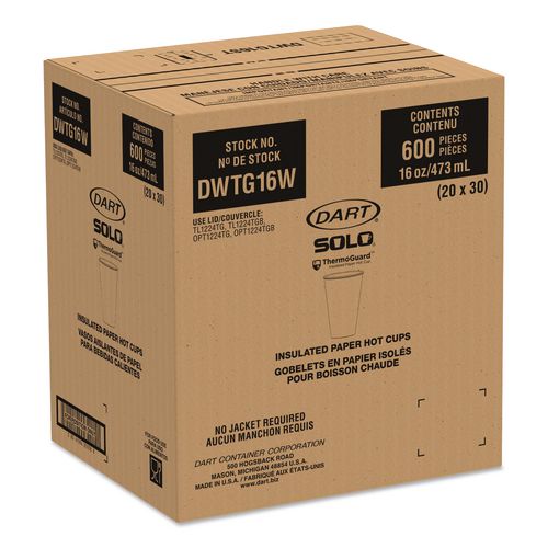 Image of SOLO® DWTG16W Thermoguard Insulated Paper Hot Cups, 16 oz, White Sustainable Forest Design, 30/Pack