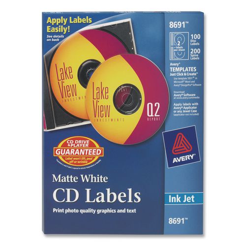 Image of Avery® 08691 Inkjet Cd Labels, Matte White, 100/pack