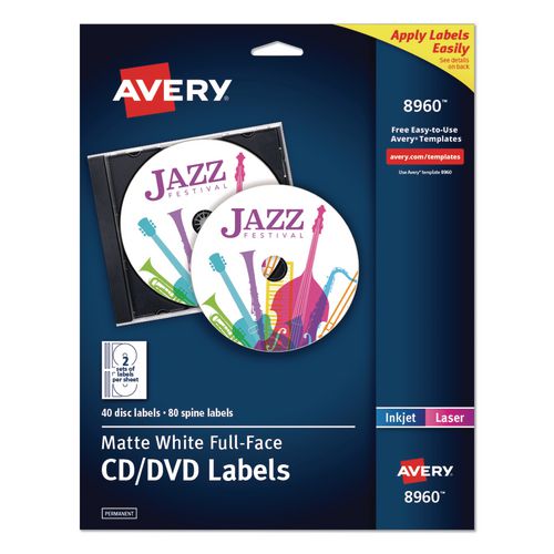 Image of Avery® 08960 Full Face CD Labels, Matte White, 40/Pack