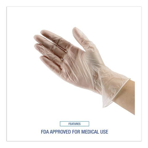 Image of Boardwalk® BWK361MBX Exam Vinyl Gloves, Powder-Free, Medium, 3.6 mil Thick, 9.5" Long, Clear, 100/Box