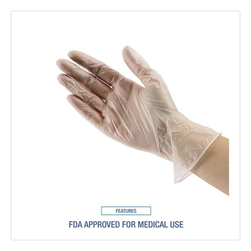 Image of Boardwalk® BWK361MCT Exam Vinyl Gloves, Powder-Free, Medium, 3.6 mil Thick, 9.5" Long, Clear, 100/Box, 10 Boxes/Carton