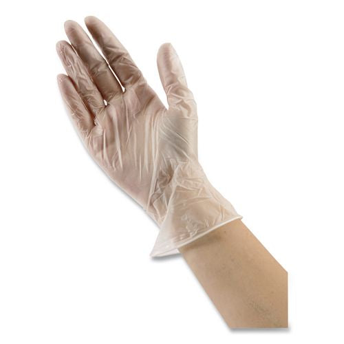 Image of Boardwalk® BWK361SCT Exam Vinyl Gloves, Powder-Free, Small, 3.6 mil Thick, 9.5" Long, Clear, 100/Box, 10 Boxes/Carton