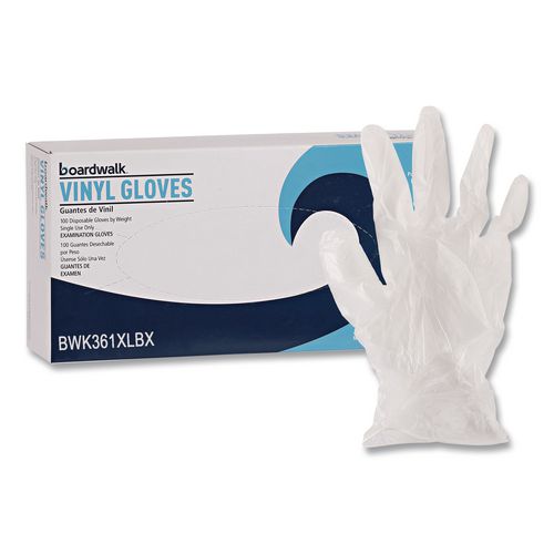 Image of Boardwalk® BWK361XLCT Exam Vinyl Gloves, Powder-Free, X-Large, 3.6 mil Thick, 9.5" Long, Clear, 100/Box, 10 Boxes/Carton