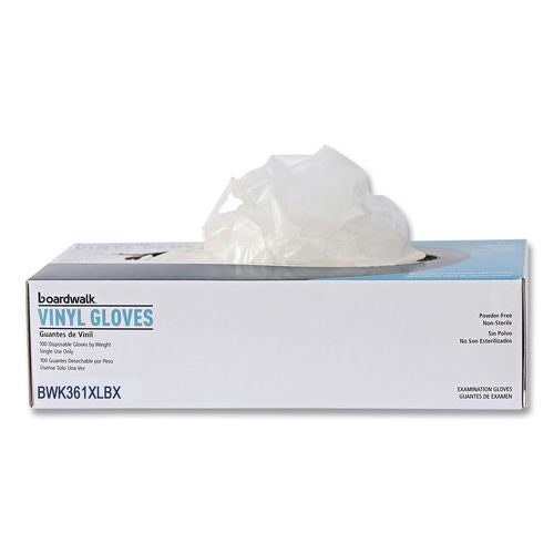 Image of Boardwalk® BWK361XLCT Exam Vinyl Gloves, Powder-Free, X-Large, 3.6 mil Thick, 9.5" Long, Clear, 100/Box, 10 Boxes/Carton