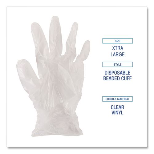 Image of Boardwalk® BWK361XLCT Exam Vinyl Gloves, Powder-Free, X-Large, 3.6 mil Thick, 9.5" Long, Clear, 100/Box, 10 Boxes/Carton