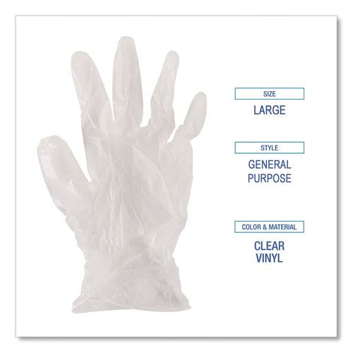 Image of Boardwalk® BWK365LBX General Purpose Vinyl Gloves, Powder-Free, Large, 2.6 mil Thick, 13" Long, Clear, 100/Box
