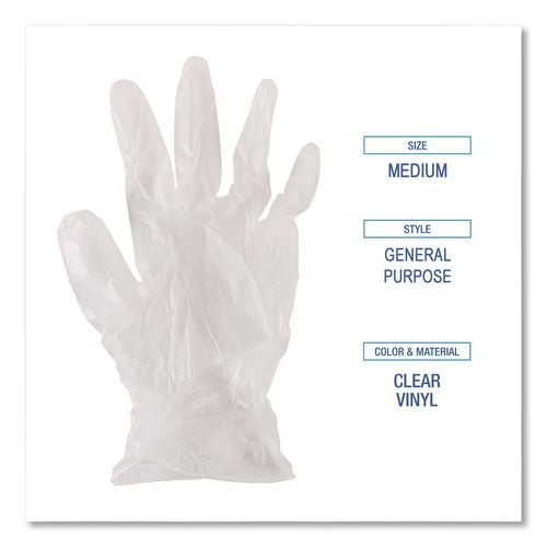 Image of Boardwalk® BWK365MBX General Purpose Vinyl Gloves, Powder-Free, Medium, 2.6 mil Thick, 13" Long, Clear, 100/Box