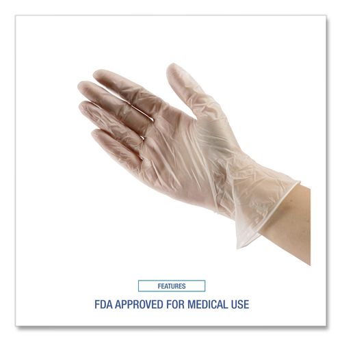 Image of Boardwalk® BWK365MBX General Purpose Vinyl Gloves, Powder-Free, Medium, 2.6 mil Thick, 13" Long, Clear, 100/Box