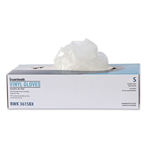 Image of Boardwalk® BWK361LBX Exam Vinyl Gloves, Powder-Free, Large, 3.6 mil Thick, 9.5" Long, Clear, 100/Box