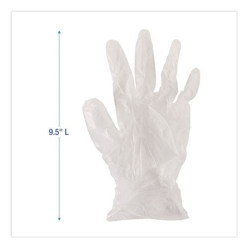 Image of Boardwalk® BWK361LBX Exam Vinyl Gloves, Powder-Free, Large, 3.6 mil Thick, 9.5" Long, Clear, 100/Box