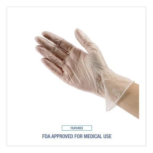 Image of Boardwalk® BWK361LBX Exam Vinyl Gloves, Powder-Free, Large, 3.6 mil Thick, 9.5" Long, Clear, 100/Box