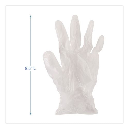Image of Boardwalk® BWK361LCT Exam Vinyl Gloves, Powder-Free, Large, 3.6 mil Thick, 9.5" Long, Clear, 100/Box, 10 Boxes/Carton