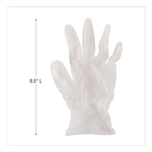 Image of Boardwalk® BWK361MBX Exam Vinyl Gloves, Powder-Free, Medium, 3.6 mil Thick, 9.5" Long, Clear, 100/Box