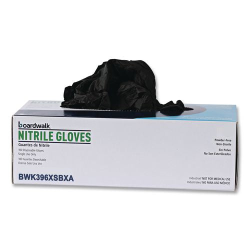 Image of Boardwalk® 396XSBXA 396 Series Disposable General-Purpose Nitrile Gloves, Powder-Free, X-Small, 4.4 mil Thick, 9.5" Long, Black, 100/Box