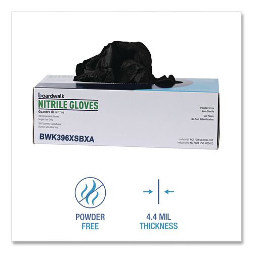 Image of Boardwalk® 396XSBXA 396 Series Disposable General-Purpose Nitrile Gloves, Powder-Free, X-Small, 4.4 mil Thick, 9.5" Long, Black, 100/Box