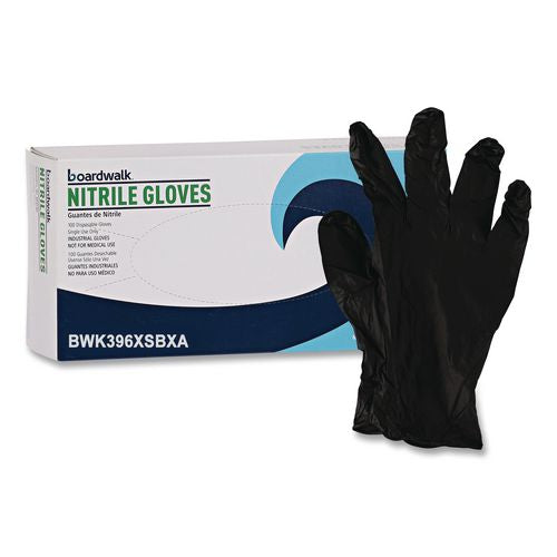 Image of Boardwalk® 396XSCTA 396 Series Disposable General-Purpose Nitrile Gloves, Powder-Free, X-Small, 4.4 mil Thick, 9.5" Long, Black, 100/Box,10 BX/CT