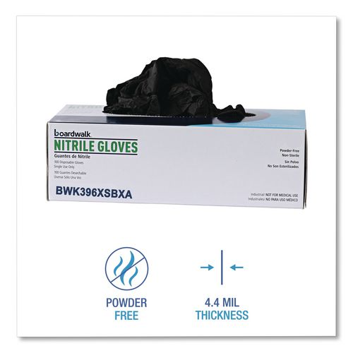 Image of Boardwalk® 396XSCTA 396 Series Disposable General-Purpose Nitrile Gloves, Powder-Free, X-Small, 4.4 mil Thick, 9.5" Long, Black, 100/Box,10 BX/CT