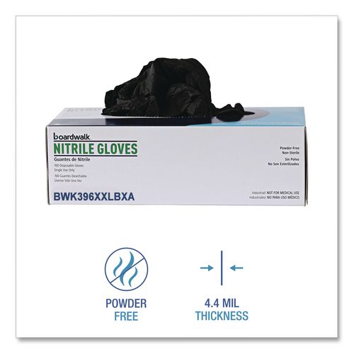 Image of Boardwalk® 396XXLBXA 396 Series Disposable General-Purpose Nitrile Gloves, Powder-Free, XX-Large, 4.4 mil Thick, 9.5" Long, Black, 100/Box
