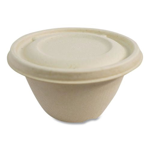 Image of World Centric® BBL-SC-12N-LF Fiber Lids for Fiber Barrel Bowls, 4.7" Diameter, Natural, Paper, 500/Carton