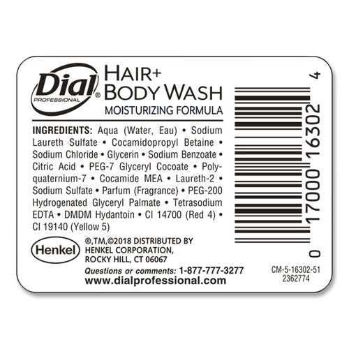 Image of Dial® Professional 16304CT Hair + Body Wash Refill for Versa Dispenser, Neutral Scent, 15 oz, 6/Carton
