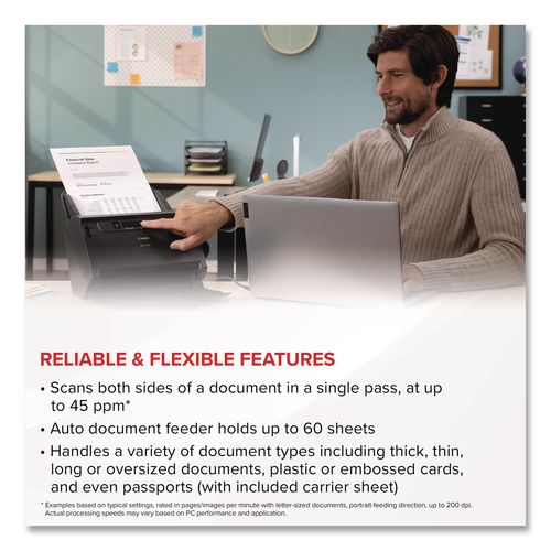 Image of Canon® 0651C002 IMAGEFORMULA DR-C240 OFFICE DOCUMENT SCANNER, 600 DPI OPTICAL RESOLUTION, 60-SHEET DUPLEX AUTO DOCUMENT FEEDER
