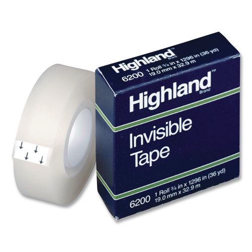 Image of Highland 6200122592 Invisible Permanent Mending Tape, 3" Core, 0.5" X 72 Yds, Clear