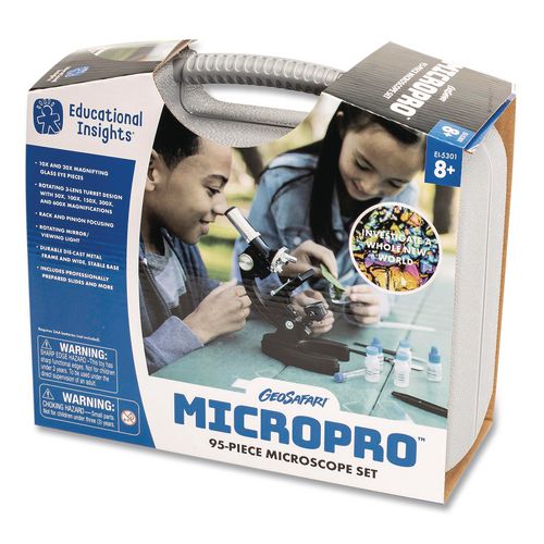 Image of Educational Insights® 5301 GeoSafari Micropro Microcope Set, 50x, 100x, 150x, 300x 600x Magnification, Plain Stage, Mirror Illuminator, Black, 95 Pieces