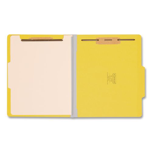 Image of Smead Top Tab Classification Folders, Four SafeSHIELD Fasteners, 2" Expansion, 1 Divider, Letter Size, Yellow Exterior, 10/Box