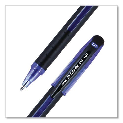 Image of uniball® 1768012 Jetstream 101 Hybrid Gel Pen, Stick, Bold 1 mm, Blue Ink, Black/Blue Barrel, Dozen