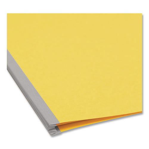 Image of Smead Top Tab Classification Folders, Four SafeSHIELD Fasteners, 2" Expansion, 1 Divider, Letter Size, Yellow Exterior, 10/Box