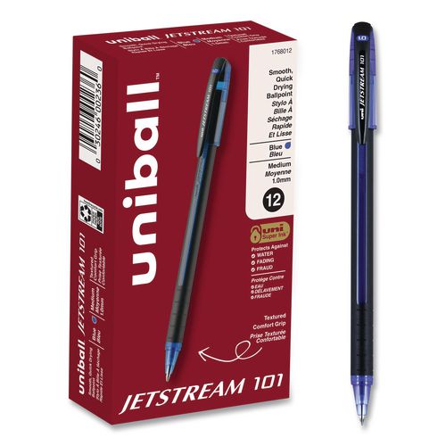 Image of uniball® 1768012 Jetstream 101 Hybrid Gel Pen, Stick, Bold 1 mm, Blue Ink, Black/Blue Barrel, Dozen