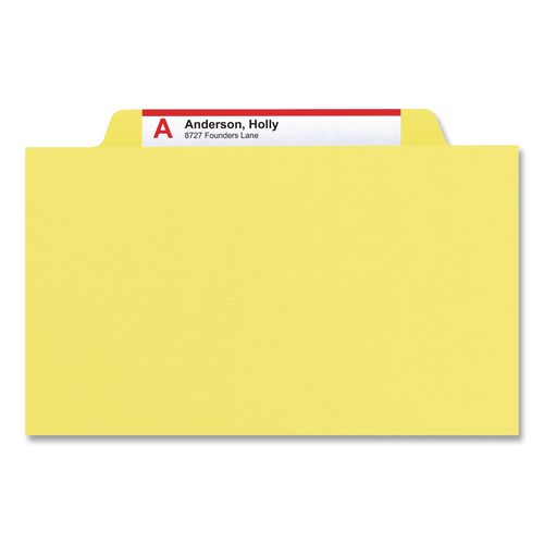 Image of Smead Top Tab Classification Folders, Four SafeSHIELD Fasteners, 2" Expansion, 1 Divider, Letter Size, Yellow Exterior, 10/Box