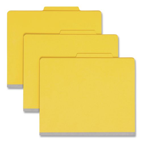 Image of Smead Top Tab Classification Folders, Four SafeSHIELD Fasteners, 2" Expansion, 1 Divider, Letter Size, Yellow Exterior, 10/Box