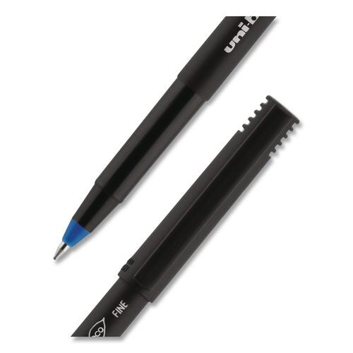 Image of uniball® 2013568 ONYX Rollerball Pen, Stick, Fine 0.7 mm, Blue Ink, Black/Blue Barrel, 72/Pack