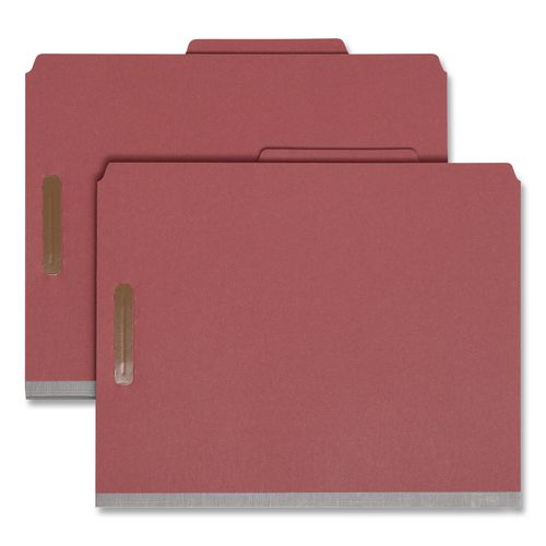 Image of Smead Recycled Pressboard Classification Folders, 3" Expansion, 3 Dividers, 8 Fasteners, Letter Size, Red Exterior, 10/Box