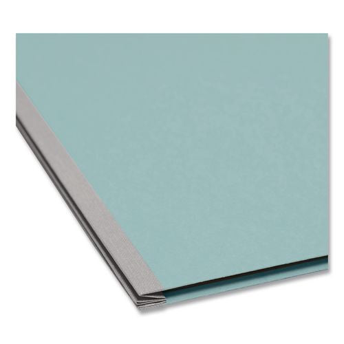 Image of Smead Four-Section Pressboard Top Tab Classification Folders, Four SafeSHIELD Fasteners, 1 Divider, Legal Size, Blue, 10/Box