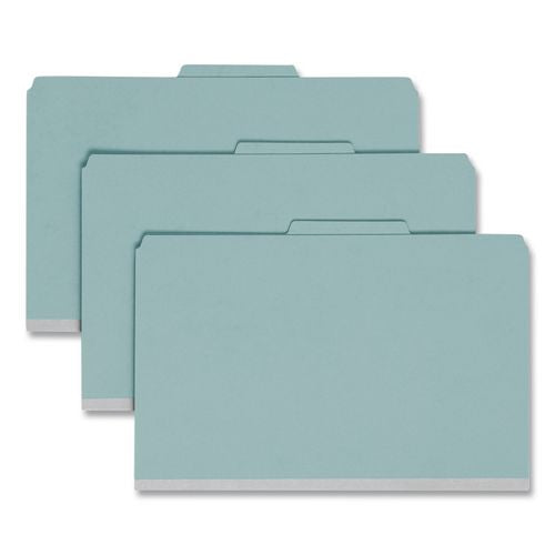 Image of Smead Four-Section Pressboard Top Tab Classification Folders, Four SafeSHIELD Fasteners, 1 Divider, Legal Size, Blue, 10/Box