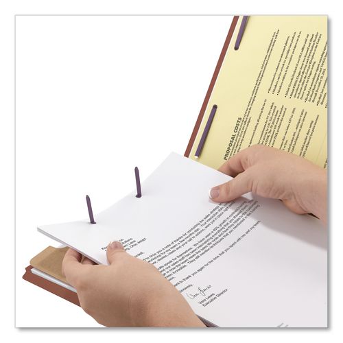 Image of Smead Pressboard Classification Folders, Four SafeSHIELD Fasteners, 2/5-Cut Tabs, 1 Divider, Legal Size, Red, 10/Box