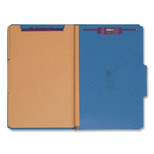 Image of Smead Eight-Section Pressboard Top Tab Classification Folders, 8 SafeSHIELD Fasteners, 3 Dividers, Legal Size, Dark Blue, 10/Box