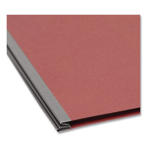 Image of Smead Recycled Pressboard Classification Folders, 3" Expansion, 3 Dividers, 8 Fasteners, Legal Size, Red Exterior, 10/Box