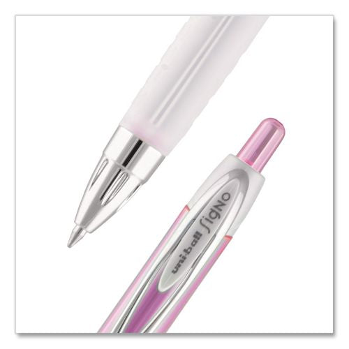 Image of uniball® 1745267 Signo 207 City of Hope Edition Gel Pen, Retractable, Medium 0.7 mm, Black Ink, Translucent Pink/White Barrel, Dozen