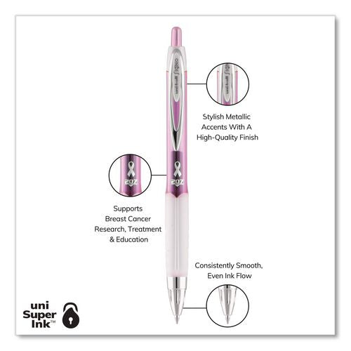 Image of uniball® 1745267 Signo 207 City of Hope Edition Gel Pen, Retractable, Medium 0.7 mm, Black Ink, Translucent Pink/White Barrel, Dozen