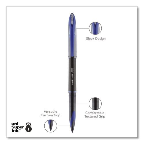 Image of uniball® 1926810 Air Porous Gel Pen, Stick, Medium 0.7 Mm, Blue Ink, Black/blue Barrel, 3/pack