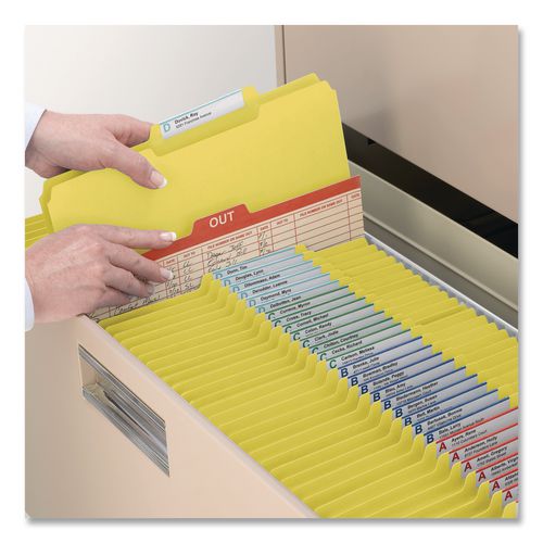 Image of Smead 21562 Expanding Recycled Heavy Pressboard Folders, 1/3-Cut Tabs: Assorted, Letter Size, 1" Expansion, Yellow, 25/Box