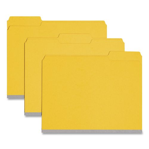 Image of Smead 21562 Expanding Recycled Heavy Pressboard Folders, 1/3-Cut Tabs: Assorted, Letter Size, 1" Expansion, Yellow, 25/Box