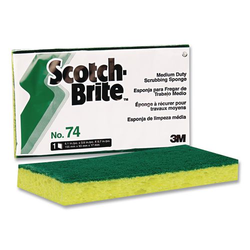 Image of Scotch-Brite PROFESSIONAL 74 Medium-Duty Scrubbing Sponge 74, 3.6 x 6.1, 0.7" Thick, Yellow/Green